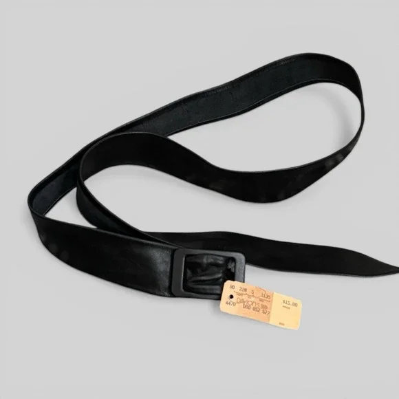 NWT 80's Deadstock Dayton's Dep. Store Black Leather Adjustable Belt Women's 1X - Picture 2 of 7